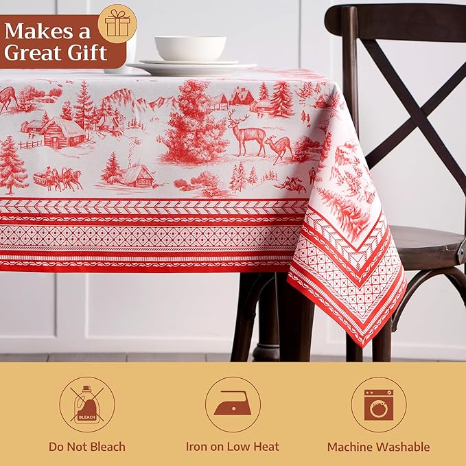 Maison d' Hermine Table Cloth Square Table 100% Cotton 60 x 60 Inches Fall Tablecloth Reusable Everyday Use for Thanksgiving Christmas Decorations Dining Farmhouse Party (Winter Jouy)