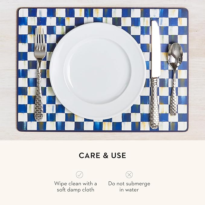 MACKENZIE-CHILDS Set of 4 Cork-Back Placemats, Hard-Finish Table Mats, Blue-and-White Royal Check