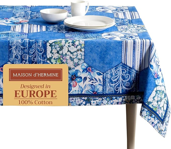 Maison d' Hermine Table Cloth Rectangle Table 100% Cotton 60 x 120 Inches Tablecloth Reusable Decorative for Dining Room Farmhouse Home Valentines Day Decorations Spring Summer - Summer Blues