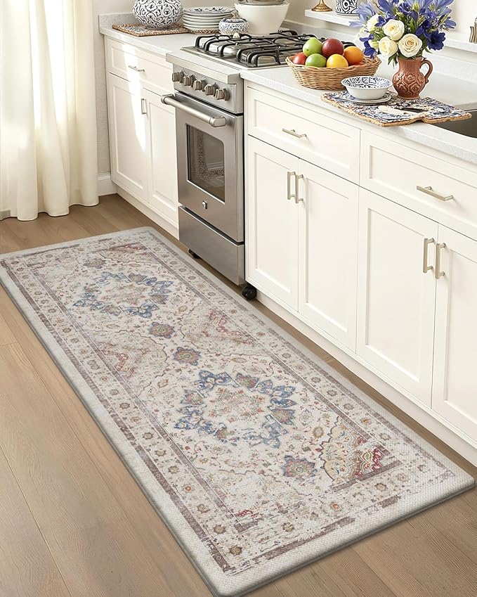 Color&Geometry Kitchen Floor Mats Anti Fatigue, Cushioned Boho Rugs,Waterproof Non Slip Kitchen Runner for Sink, Standing Mats for Office,24"x59",Oatmeal