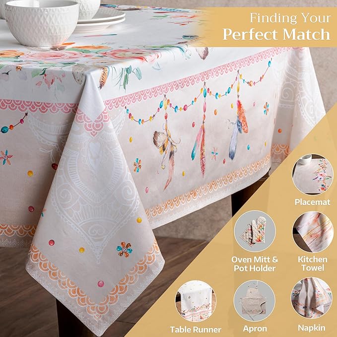 Maison d' Hermine Table Cloth Rectangle Table 100% Cotton 60 x 108 Inches Tablecloth Reusable Decorative for Dining Room Farmhouse Home Valentines Day Decorations Spring Summer - Ibiza - Beige