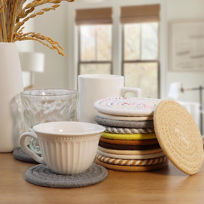 Coasters Set of 4 for Drinks, Cotton Woven 4 Colors Absorbent Boho Coasters for - Image 4