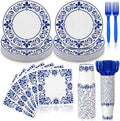 96 Pcs Cielito Lindo Party Supplies De Barro Mexican Talavera Blue Party Plates by Domensi