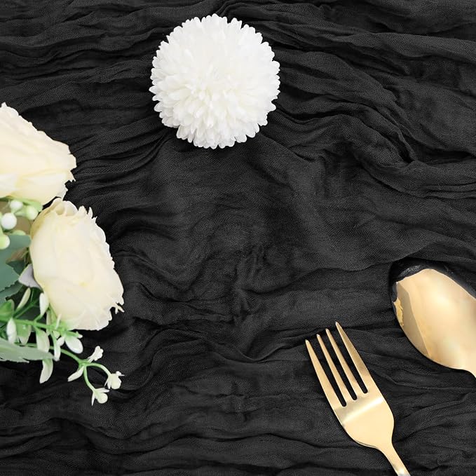 6 Pack Black Cheesecloth Table Runner 35 x 120 Inch | Boho Gauze Fabric - Image 3