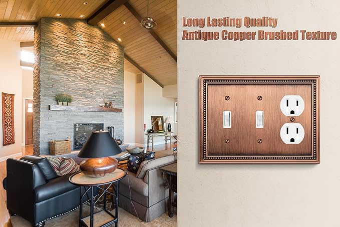 Henne Bery Sunken Pearls Heavy Duty Decorative Wall Plate Switch Plate Outlet Cover (Double Toggle/Single Duplex, Antique Copper)