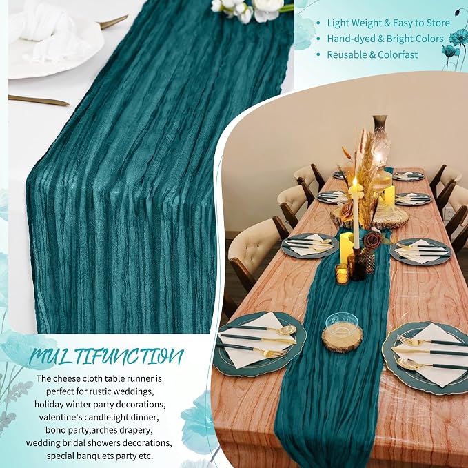 Showgeous 30 Pack Teal Cheesecloth Table Runner, 17 x 108 Inches | Boho - Image 5