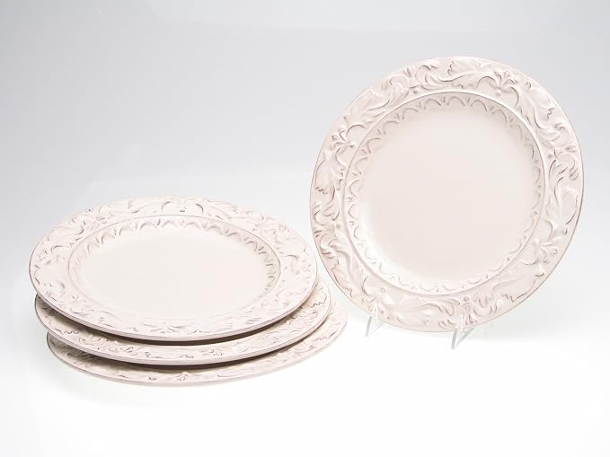 Firenze Ivory Set of 4 Ceramic Dinner Plates – Elegant Embossed 11.5" Plates by CERTIFIEDINTERNATIONAL