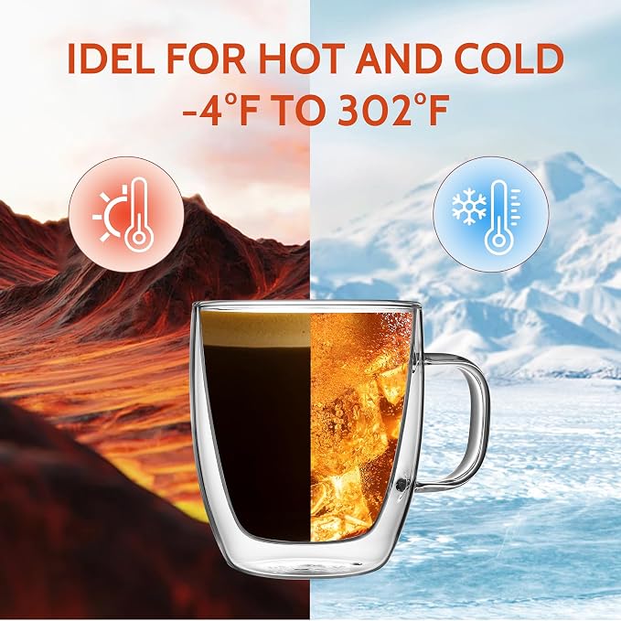 Sweese 12.5 oz Double Wall Glass Coffee Mugs Set of 2 - Image 3