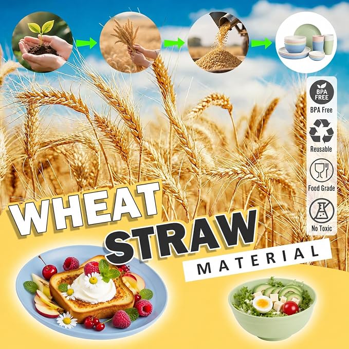 Wheat Straw Dinnerware Sets for 4, 16 Piece Unbreakable Kids Dinnerware Set - Image 6