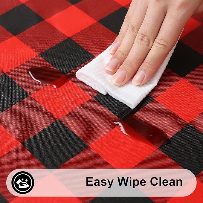 Smiry Rectangle Picnic Table Cloth, Elastic Waterproof Fitted Vinyl Tablecloths, Flannel Backed Buffalo Plaid Table Covers for Dining, Camping, Outdoor (Black and Red, 30" x 96")
