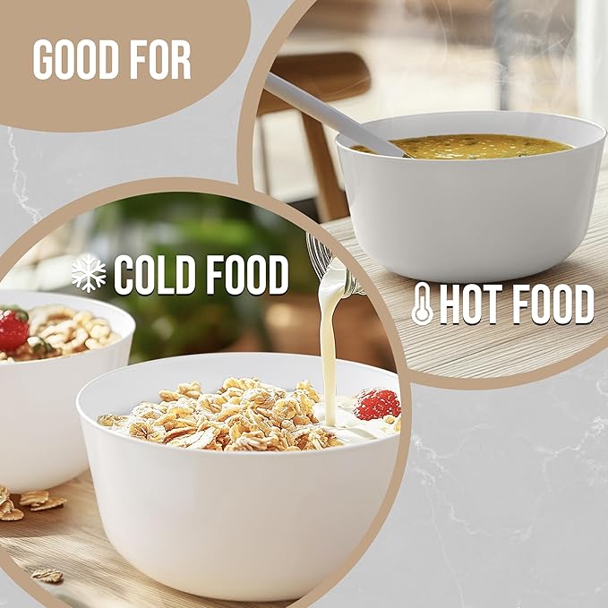 Trendables Plastic Bowls Set of 10 - 24 Oz White Fancy Serving Bowls for Ice Cream, Salad, Candy - Disposable