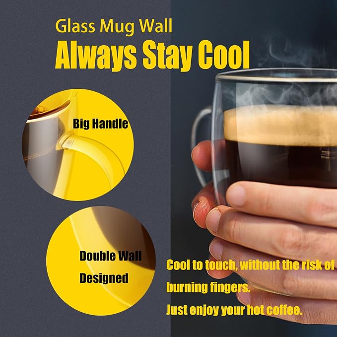 PunPun 17OZ. 500ml Clear Coffee Mugs, Glass - Image 2
