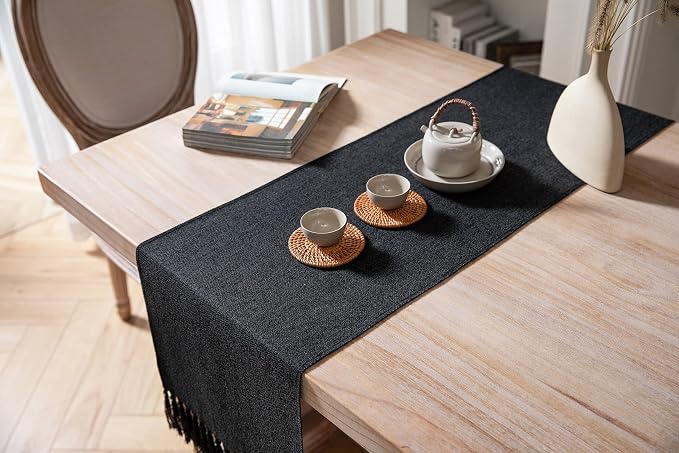 Black Table Runners 72 Inches Long, Burlap Linen Style Rustic Farmhouse Table - Image 4