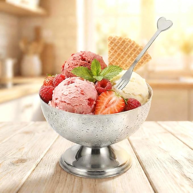 4 Pack Stainless Steel Dessert Bowls, Dessert Cups Ice Cream Cups with Footed Base, Serving Dessert Bowl for Fruit Salad, Pudding, Yogurt (silver)