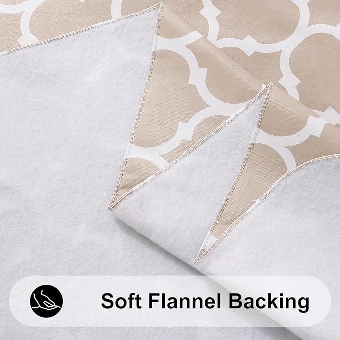 Smiry Rectangle Table Cloth, Waterproof Vinyl Tablecloths with Flannel Backing for Rectangle Tables, Wipeable Spillproof Plastic Tablecloth for Dining, Camping, Indoor and Outdoor (60"x84", Khaki)