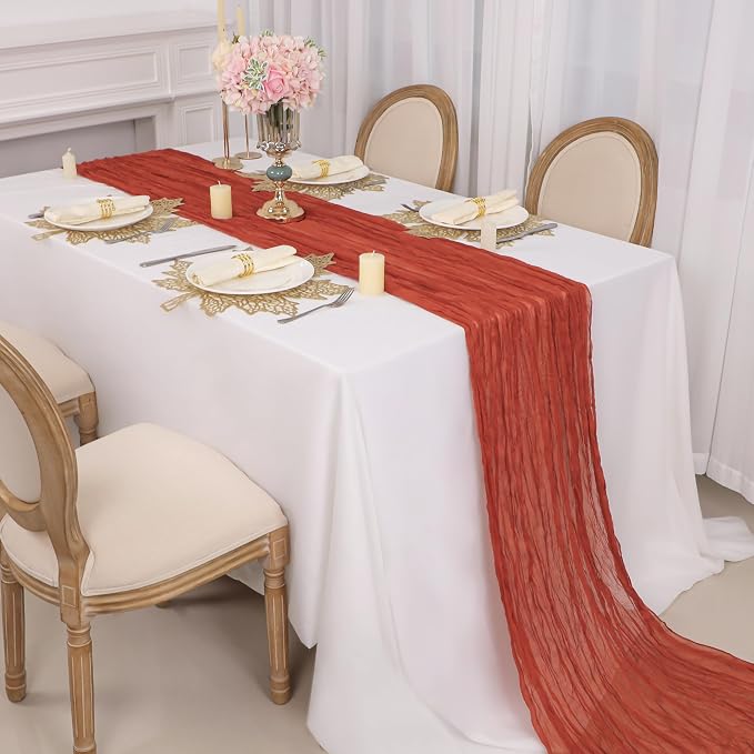 Snowkingdom 6PCS 10Ft Fall Thanksgiving Table Runner Terracotta Rust - Image 2