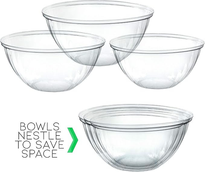 PLASTICPRO Disposable 96 Ounce Round Crystal Clear Plastic Serving Bowls, Party Snack or Salad Bowl, Chip Bowls, Snack Bowls, Candy Dish, Salad Container Pack of 4