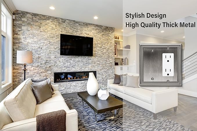 Henne Bery Sunken Pearls Heavy Duty Decorative Wall Plate Switch Plate Outlet Cover (Blank/Decorator, Heirloom Silver)
