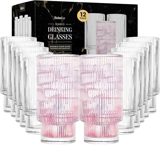 Kitchen Lux Ribbed Drinking Glasses by KitchenLux