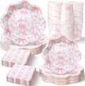 250 Pcs Pink Bow Disposable Paper Plate Napkins | Disposable Tableware Set by Newtay