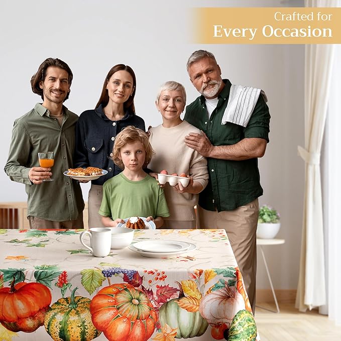 Maison d' Hermine Table Cloth Rectangle Table 100% Cotton 70 x 108 Inches Fall Tablecloth Reusable Everyday Use for Thanksgiving Christmas Decorations Dining Farmhouse Party (Lumina)