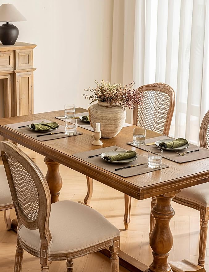 Linen Dining Table Placemats Set of 6 Indoor Brown Plate Placement Mats Farmhouse Cloth Place Mats Water Repellent Heat Resistant 12x18 Inch