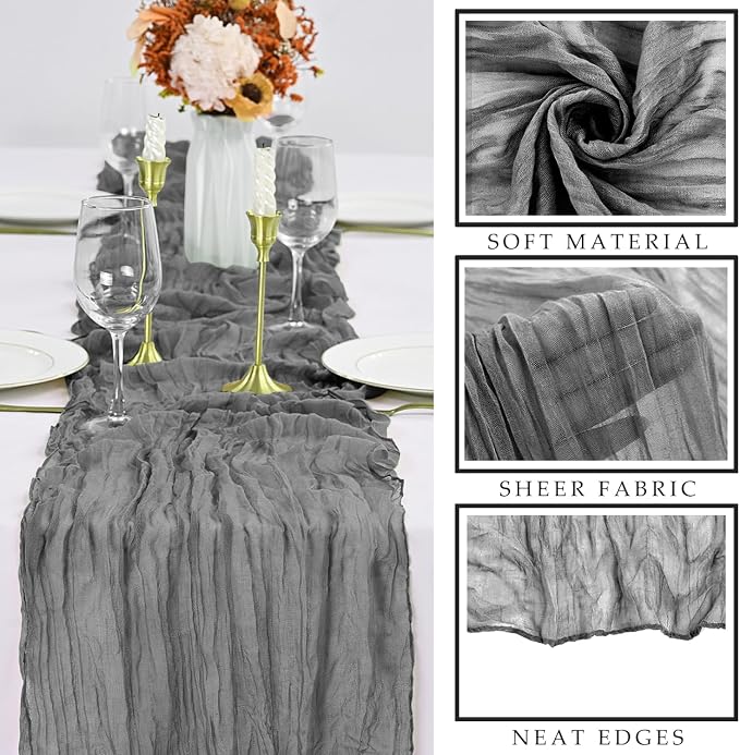 12 Pcs Gray 35 x 120 Inches Long Cheesecloth Table Runner 10FT Runner - Image 2