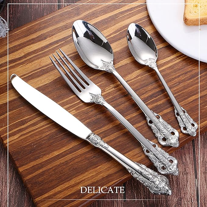 Silverware Set 18/10 Stainless Steel Flatware Sets Palace Style 56 Piece Delicate Cutlery Set for 14 Durable Home Kitchen Wedding Tableware Utensil Include Knifes Teaspoons Forks and Spoons