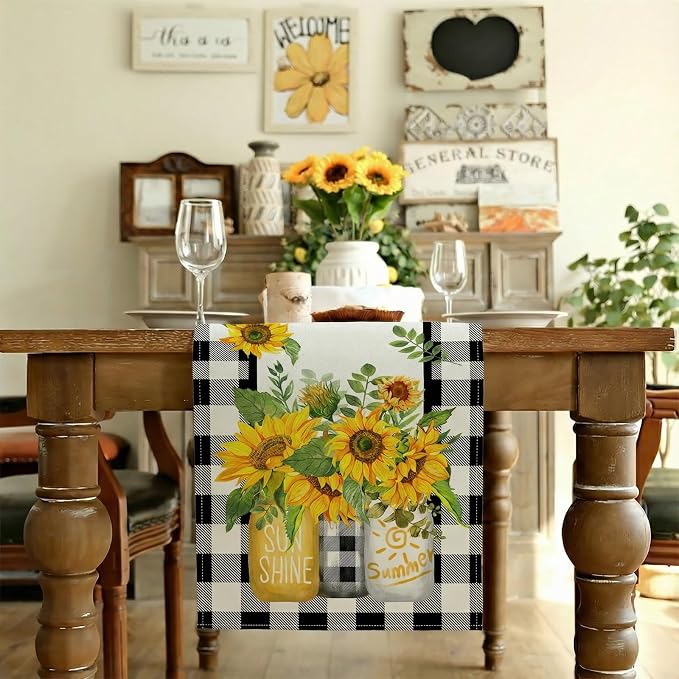 Sunflower Summer Table Runner 13x72 Inch, Kitchen Dining Table Decoration - Image 2