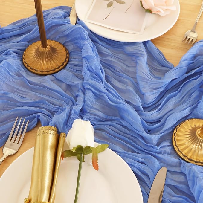 8 Pack Blue Cheesecloth Table Runner 120 Inch Boho Wedding Decor | Cheesecloth - Image 6