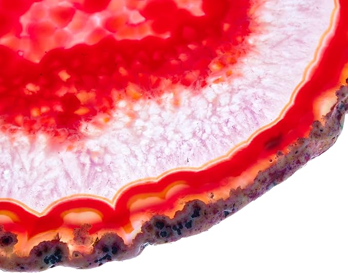Luxury Lane Large Natural Brazilian Agate Slice Geode Rock Stone Drink Coaster with Wood Holder 4.7-5.5 inch Centerpiece Table Decoration, Red