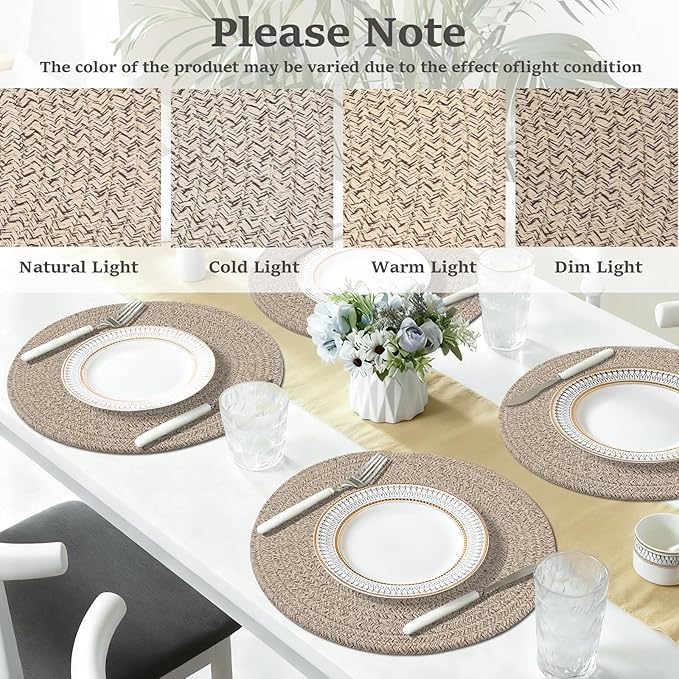 Round Placemats Set of 6, Cotton Rope Woven Table Mats, Hot Pads - Image 4