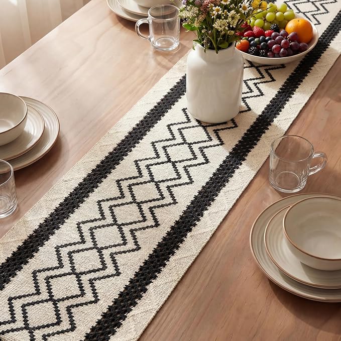 Artoid Mode Black Stripe Diamond Woven Table Runner 12x108 Inch | Holiday - Image 3
