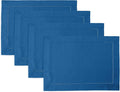 Solino Home Linen Placemats Set of 4 - Classic Hemstitch Indigo Blue Placemats 14 x 19 Inch - 100% Pure Linen Table Mats for Winter, Spring, Easter