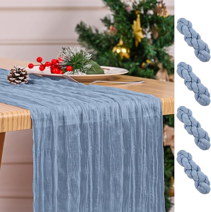 4 Pack Dusty Blue Table Runner 17 x 108inch Cheesecloth Table Runner Boho Gauze by Lumaycens