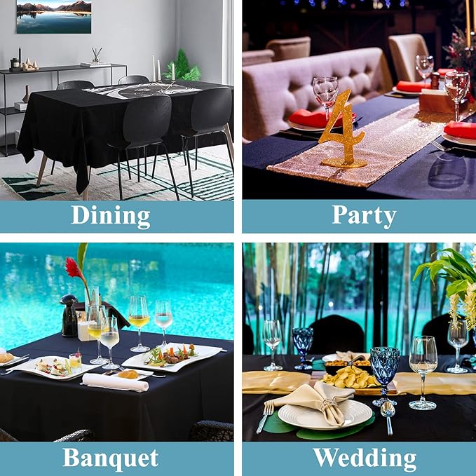 VidaFete 1 Pack 60 * 84inch Rectangle Tablecloth Polyester Table Cloth，Stain Resistant and Wrinkle Polyester Dining Table Cover for Kitchen Dinning Party Wedding Tabletop Buffet Decoration(Black)