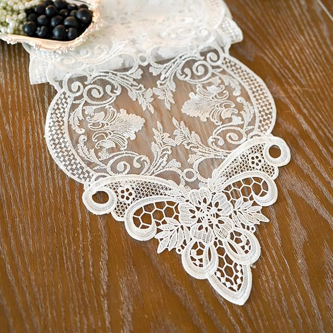 ARTABLE Off White Lace Table Runner Macrame Dresser Scarf Modern 10x110Inch | by ARTABLE