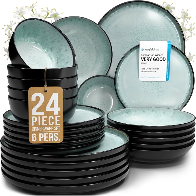 24 Piece Stoneware Dinnerware Set by PURELIVING
