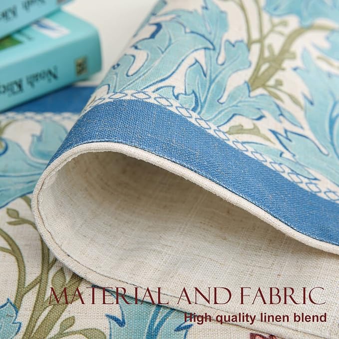 Patdrea Designer Vintage French Linen Table Runner, Elegant Blue Floral Pattern - Image 3