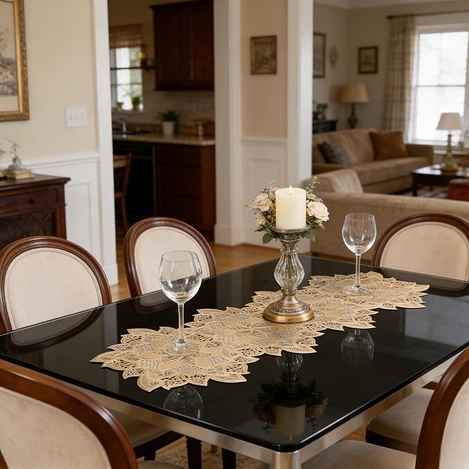 FAVE Gold Table Runners 36 Inches Flower Shaped Short Table Runner | Washable - Image 4