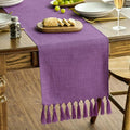 Artoid Mode Lilac Purple Tassel Table Runner, Mardi Gras Linen Blend Rustic by ArtoidMode