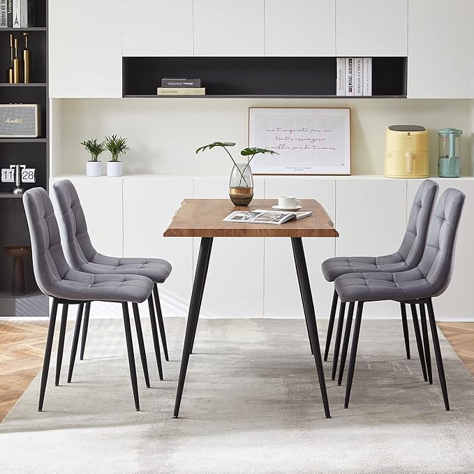 Rectangular Dining Table Set with Upholstered Chairs - Modern Kitchen Table and Chairs Set of 4 for Small Spaces - Grey