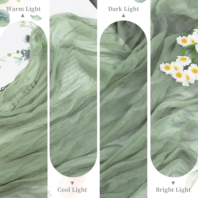Sage Green Cheesecloth Table Runner 35x120in, 10ft Gauze Spring Table Runner - Image 7