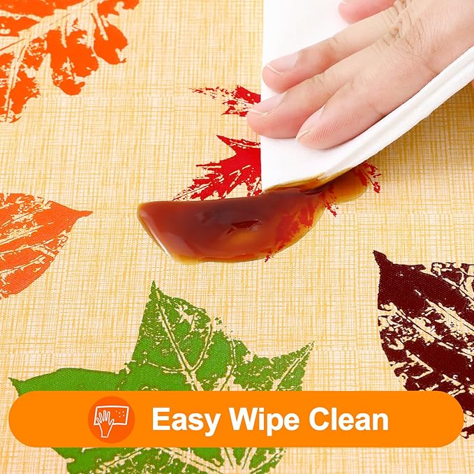 Smiry Fall Rectangle Table Cloth, Waterproof Vinyl Tablecloth with Flannel Backing, Wipeable Autumn Leaves Plastic Tablecloths for Harvest and Thanksgiving Parties, (60"x120", Rust & Yellow)