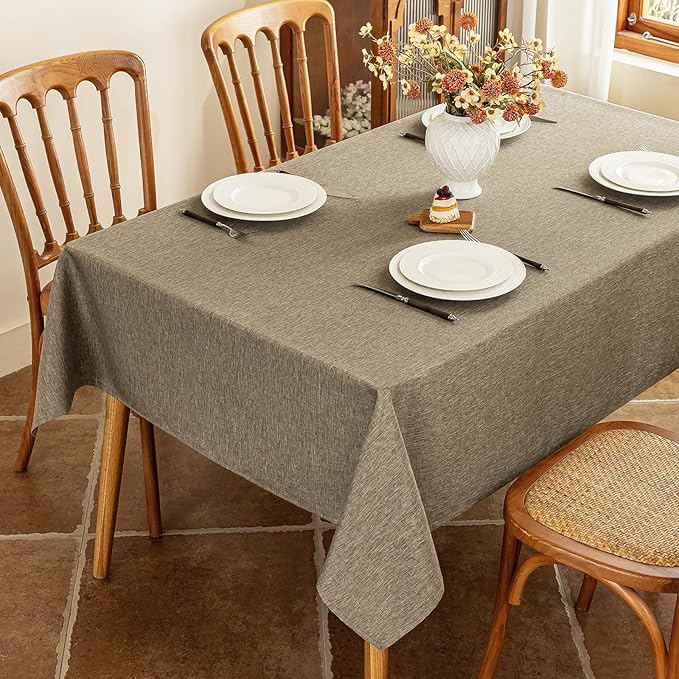 Faux Linen Fabric Rectangle Table Cloth Textured Water Resistant & Washable Rectangular Tablecloth Anti-Scratch for Dining Kitchen Party54 x 72 Inch Mocha