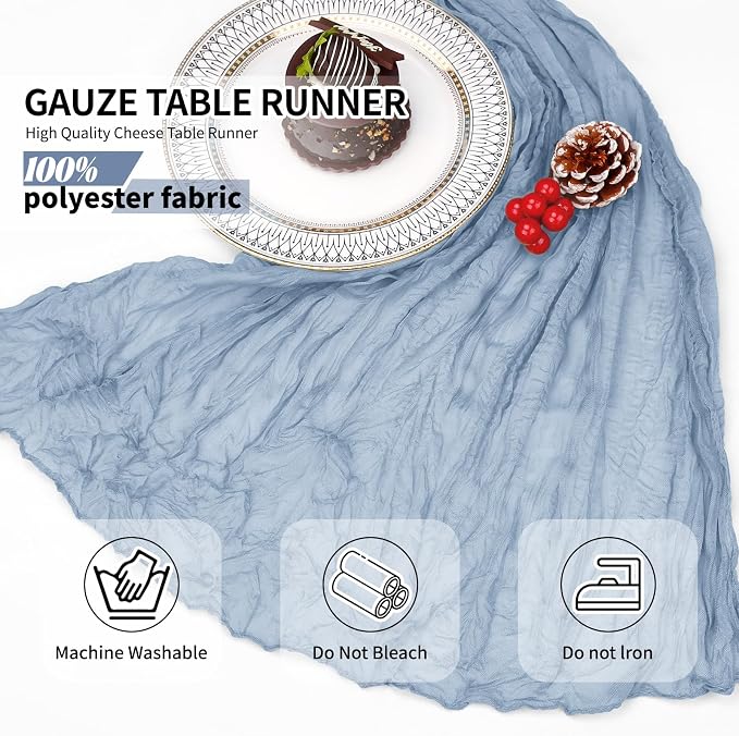 4 Pack Dusty Blue Cheesecloth Table Runner 10Ft, Gauze Table Runners 21.5 x 120 - Image 6