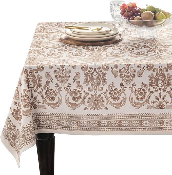 Maison d' Hermine Table Cloth Rectangle Table 100% Cotton 60 x 90 Inches Fall Tablecloth Reusable Everyday Use for Thanksgiving Christmas Decorations Dining Farmhouse Party (Allure)