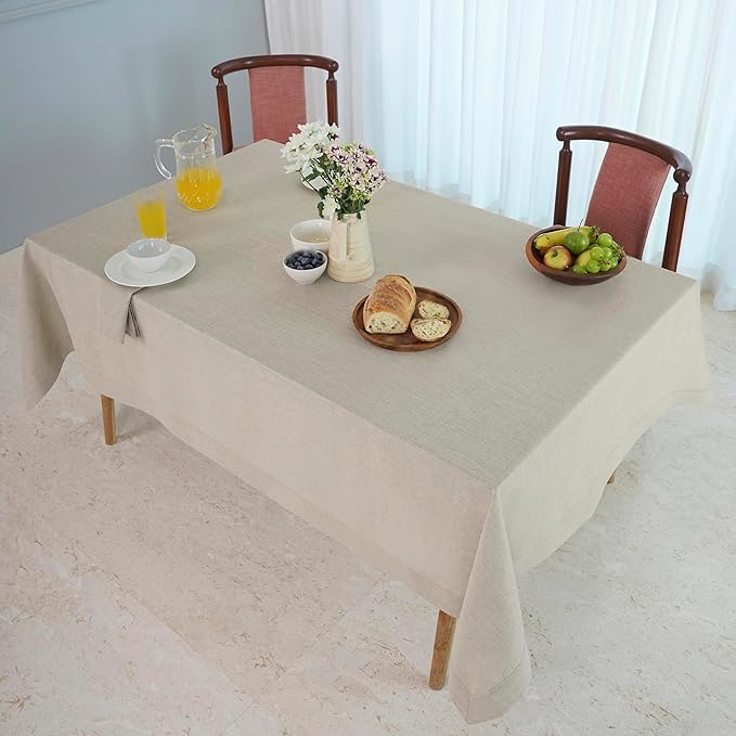 D'Moksha Homes Natural Linen Tablecloth 60 x 156 Inch - 100% Pure Linen Tablecloth for Rectangle Tables - Machine Washable Table Cloth for Valentines, Spring, Easter