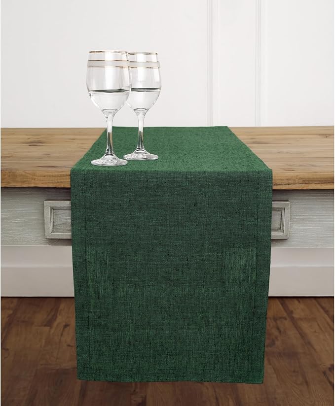 Solino Home 100% Pure Linen Table Runner Green Long, Athena 14 x 120 in | Table - Image 2