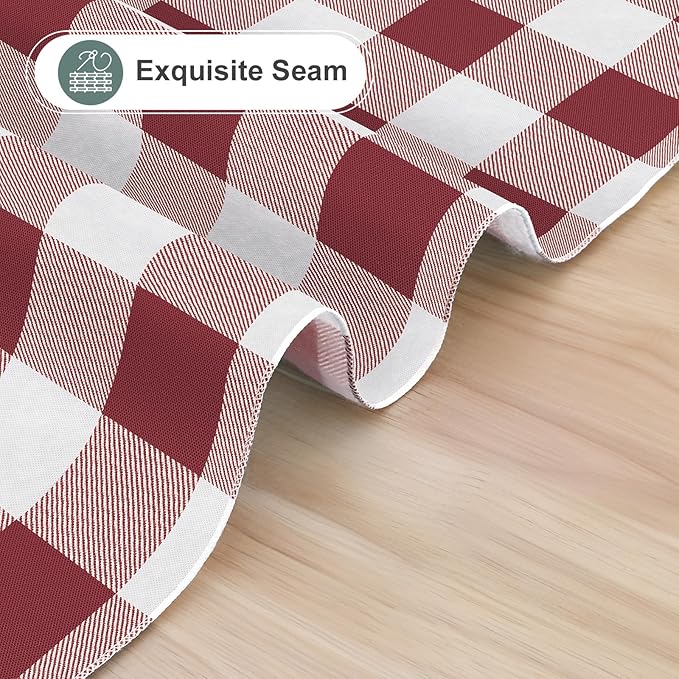 misaya Square Waterproof Vinyl Table Cloth, Buffalo Flannel Backed Tablecloth, Wipeable Plastic Table Cover for Valentine's Day, Dinner, Kitchen, Outdoor (60" x 60", Burgundy and White)